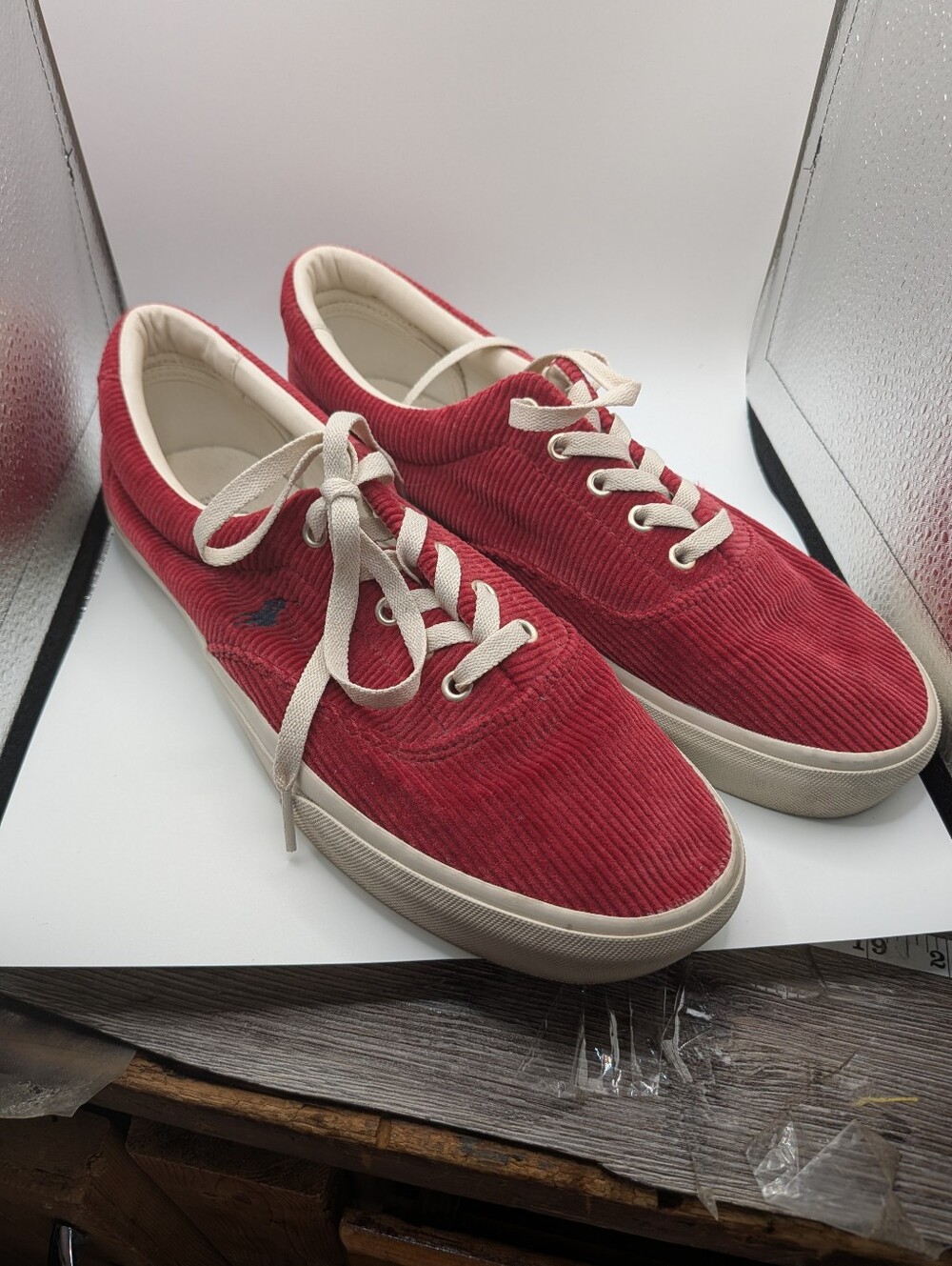 Polo Ralph Lauren Keaton lace-up sneakers featuring red corduroy Size 11